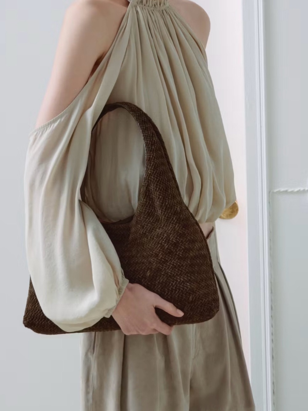 Mango Exclusive Online Braided Leather Shoulder Bag Brown NWOT - Picture 7 of 7